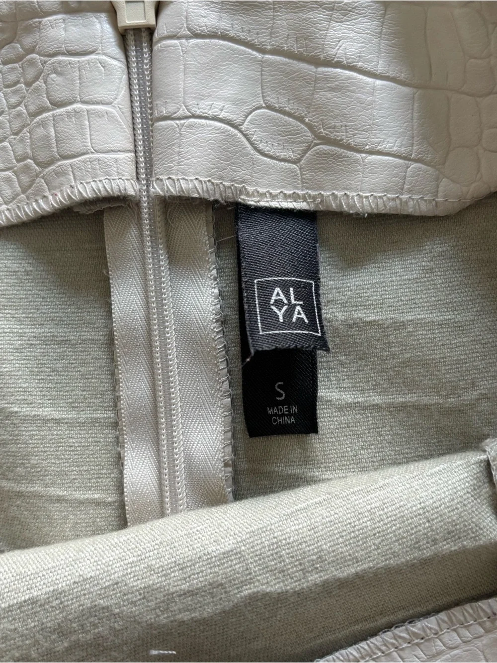 Francesca’s - ivory faux-leather croc-embossed mini skirt